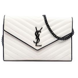 Autre Marque Portafoglio a catena Saint Laurent White Bicolor Grain De Poudre Chevron Classic Cassandre