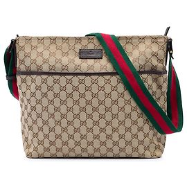 Borsa a tracolla Gucci in tela GG beige con fascia Web