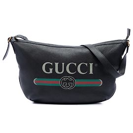 Borsa a tracolla a mezzaluna Gucci in pelle di vitello martellata nera con logo