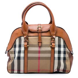 Burberry Brown Medium Milverton Satchel aus House Check Canvas und Leder