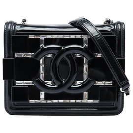 Chanel Black CC Patent and Acrylic Crystal Embellished Boy Brick Flap