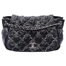 Chanel Black Paris Byzance Nylon Tweed On Stitch Bubble Accordion Flap