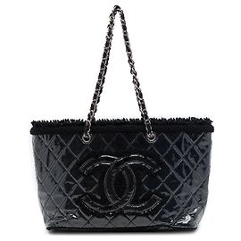 Chanel Bolsa Funny Tote Pequena em Tweed Acolchoado e PVC Preto