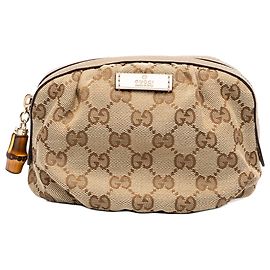 Gucci GG Canvas Bamboo Pouch in Beige