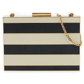 Valentino Box Minaudiere Clutch an Kette aus schwarz gestreiftem Emaille und vergoldet