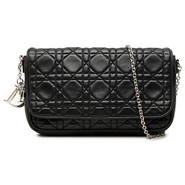 Dior Bolso bandolera de cadena Lady Dior en piel de cordero Cannage negro