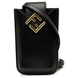 Funda para teléfono crossbody Fendi en piel negra FF Diamond
