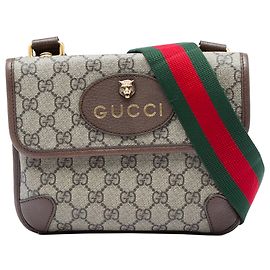 Bolsa Tiracolo Gucci Beige Small GG Supreme Web Neo Vintage Double Flap