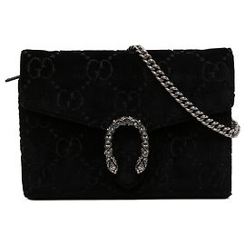 Portafoglio con catena Dionysus in velluto nero GG di Gucci