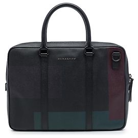 Bolso de negocios Newburg Burberry en piel de becerro granulada negra y colorblock