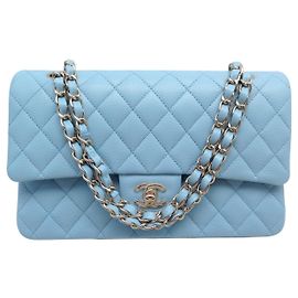 NEUF SAC A MAIN CHANEL CLASSIQUE TIMELESS 11.12 CUIR CAVIAR BLEU CIEL BAG