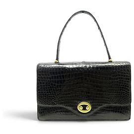 Hermès BOLSO VINTAGE HERMES BOUTONNIERE 1960 EN PIEL DE COCODRILO NEGRO