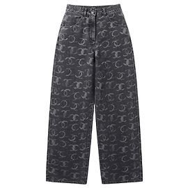 Chanel Monogram Denim Wide-Leg Jeans Grey