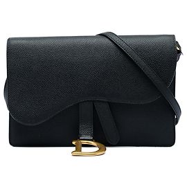 Dior Saddle Pouch Crossbody-Tasche aus schwarzem genarbtem Kalbsleder