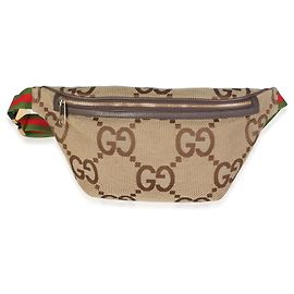 Bolso cinturón Gucci de lona Jumbo GG marrón y piel de becerro texturizada Dollar con banda Web