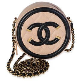 Chanel Black Beige Quilted Caviar Round Filigree Crossbody