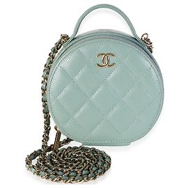 Chanel Vanity Case Round Handle With Care em couro Caviar matelassé Verde Claro