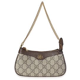 Gucci Mini Ophidia Kettentasche aus beigem GG Supreme Canvas und texturiertem Dollar-Kalbsleder