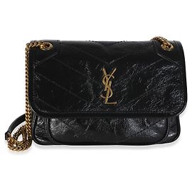 Autre Marque Saint Laurent Mini Niki Umhängetasche aus schwarzem gesteigertem Kalbsleder Matelassé mit Kette