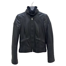 Chaqueta de cuero acolchado negro Gucci Sz 40 de segunda mano