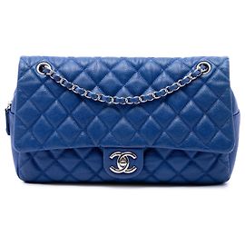 Chanel Blue Jumbo Quilted Caviar Easy Flap