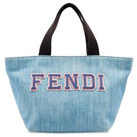 Mini Tote Fendi em Denim Azul com Logotipo Bordado