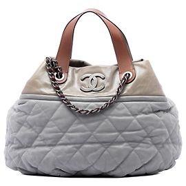 Chanel Gray Large Quilted Iridescent Calfskin In The Mix Satchel Tasche