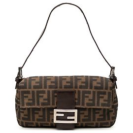 Borsa Baguette Fendi in canvas Zucca marrone