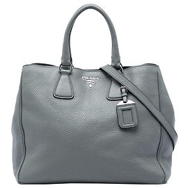 Sac cabas convertible ouvert Prada en Vitello Daino gris