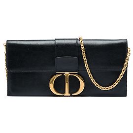 Pochette Montaigne 30 Dior en cuir noir avec chaîne