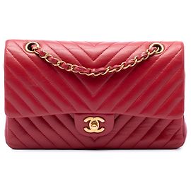 Chanel Red Medium Classic Chevron Lambskin Double Flap