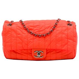 Chanel Orange Jumbo Quilted Nylon Soft Shell Flap
