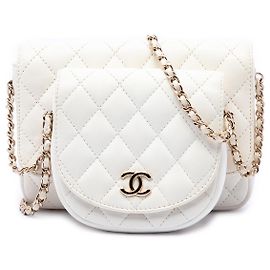 Chanel Side Packs Flap in pelle d'agnello matelassé bianca