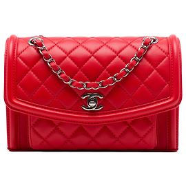Chanel Red Large Quilted Lambskin Geometric Flap