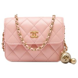 Chanel Mini Pearl Crush Clutch On Chain aus rosa Lammleder