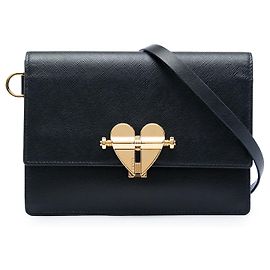 Prada Black Saffiano Heart Lock Crossbody
