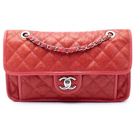 Chanel Red Medium Quilted Caviar French Riviera Flap