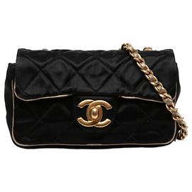 Chanel Black Extra Mini Quilted Satin Flap