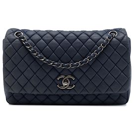 Chanel Blue Large Quilted Iridescent Calfskin New Bubble Flap