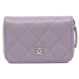 Chanel Purple CC Quilted Caviar Kompaktes Münzbeutel mit Reißverschluss