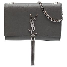Autre Marque Saint Laurent Gray Small Grain de Poudre Monogram Kate Tassel Crossbody
