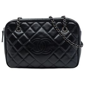 Sac Camera Chanel Black Large CC Diamond Quilted Calfskin Ballerine