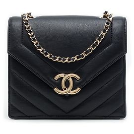 Chanel Black Small Chevron Calfskin Envelope Flap