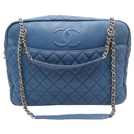 BORSA A MANO CHANEL CAMERA GM LOGO CC IN PELLE CAVIAR GRANA BLEU