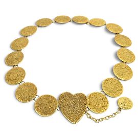 NEU VINTAGE YVES SAINT LAURENT GÜRTEL HERZ & MEDAILLONS AN KETTE T80