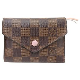 PORTAFOGLIO LOUIS VUITTON VICTORINE TOILE DAMIER EBENE E PELLE ROSA