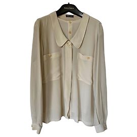 Giorgio Armani Blusa de Seda Bege Gola Peter Pan