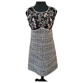 Abito in tweed Giambattista Valli con ricami floreali e paillettes Nero/Bianco