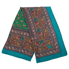 Hermès “Chasse en Inde” Green Cashmere & Silk Shawl 140