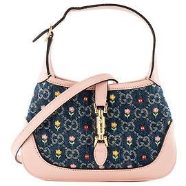 GUCCI - Borsa a tracolla Jackie 1961 Love Parade Gucci in denim monogrammato e pelle grana rosa edizione limitata